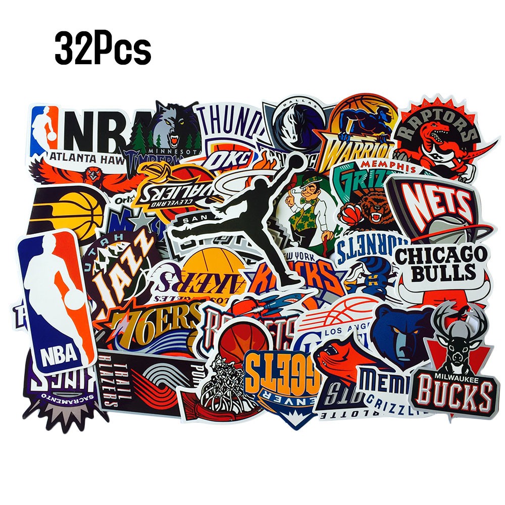 32pcs Nba Stickers Basketball Team Logo Set Cartoon Mixture