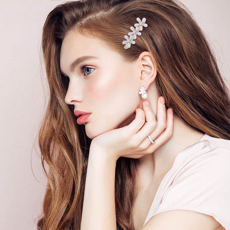 2pc Women Girl Pearl Flower Hair Clip Side Clip Bangs Clip Hair