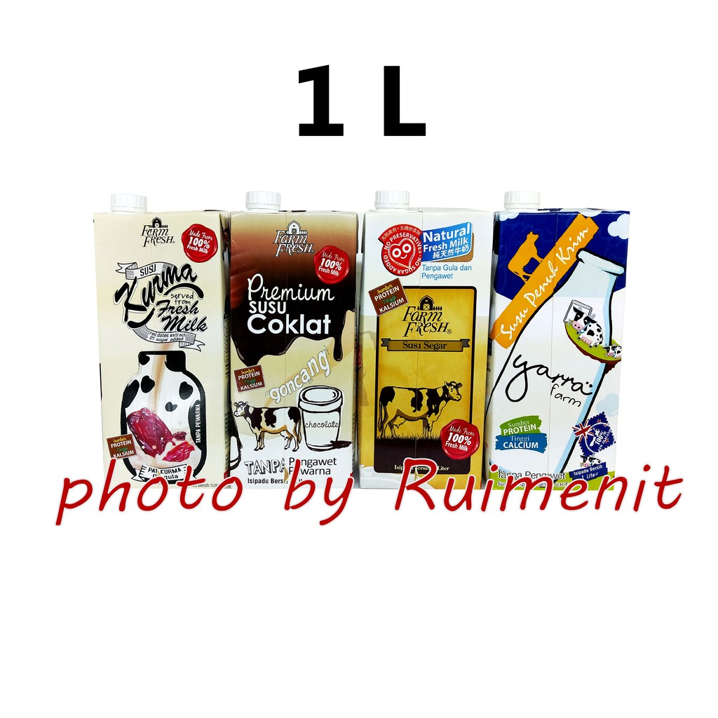 Farm Fresh UHT Kurma Susu Fresh Milk 1L x 4kotak | Shopee ...