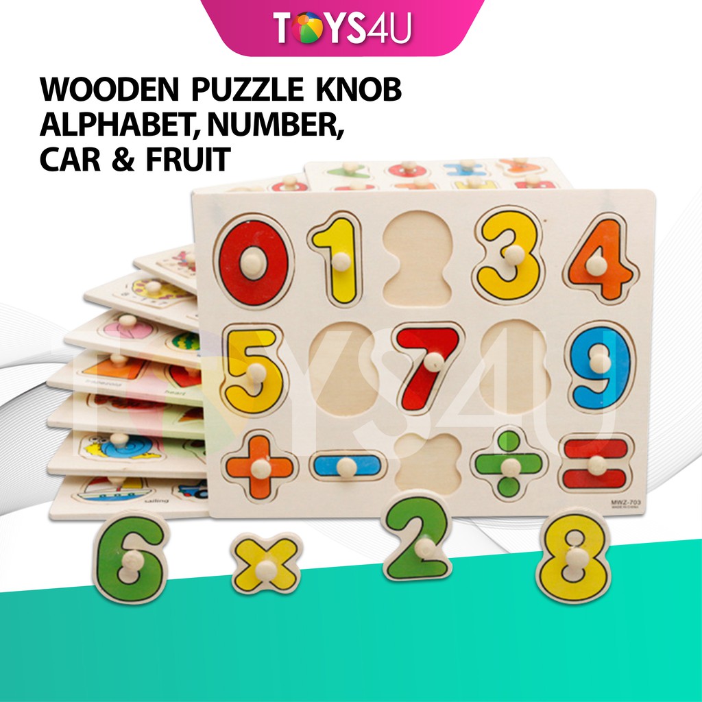 Puzzle Wooden Knob Educational Toy Jigsaw Kids Learning | Shopee Malaysia