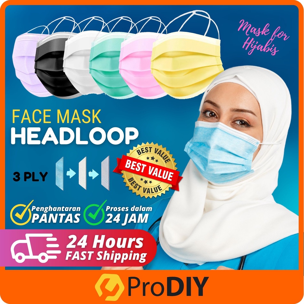 50pcs Hijab Tudung Face Mask Headloop Dust Protective Mouth Mask Topeng Muka Hijab Asap Debu Habuk Jerebu Influenza口罩