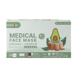 ICONIC 3 Ply Avocado Series Medical Face Mask 50s