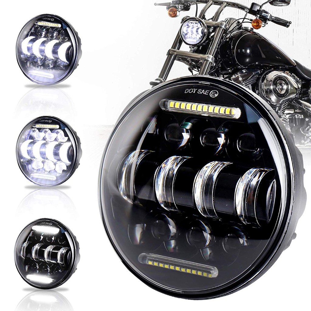 5-3/4 5.75 Motorcycle LED Headlight for Harley Davidson Dyna Street Bob Iron 883 Sportster Super Wide Glide Low Rider Night Rod Softail Custom Indian Scout Triumph Headlamp-Black 