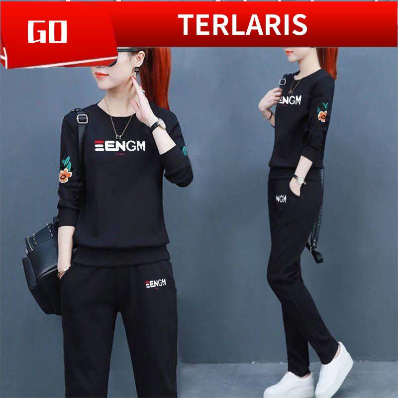 Ready Stock M 3xl Baju T Shirt Perempuan Lengan Panjang Viral Murah Seluar Dan Musim Luruh Pakaian Sukan Baru Seluar Lengan Panjang Wanita Kasual Longgar Memakai Pakaian Korea Fesyen Dua Helai Shopee