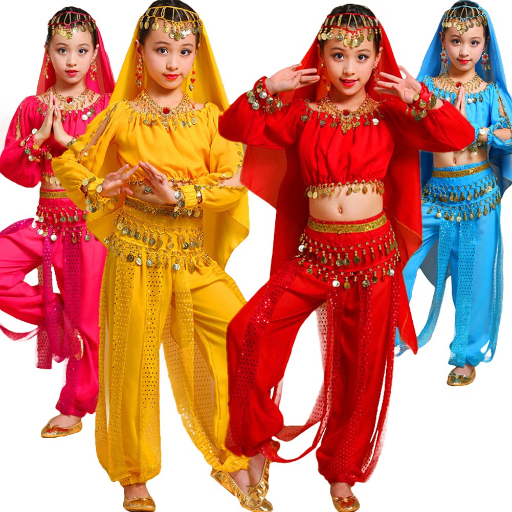 Ready Stock 7pcs Kids&Adult Chiffon Belly Dance Dress Gypsy Women Halloween Costume