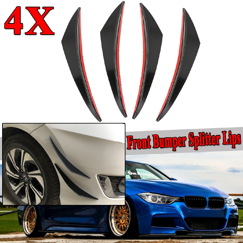 4xCarbon Fiber Look Car Front Bumper Fins Lip Canards Splitter Trim Kit Univeral