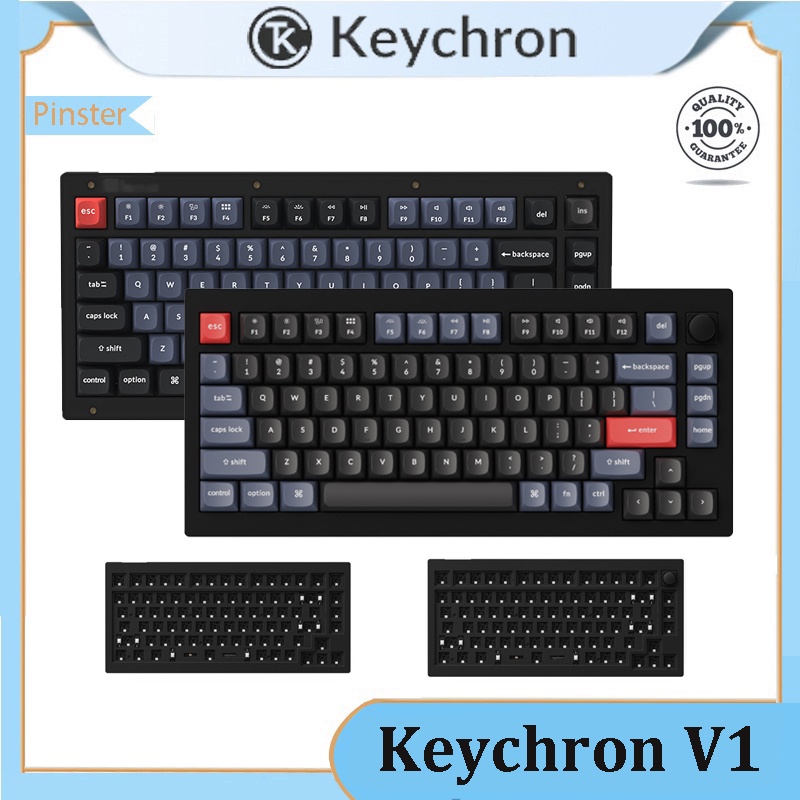 Keychron V1 black transparent 75 with wired mechanical keyboard QMK ...
