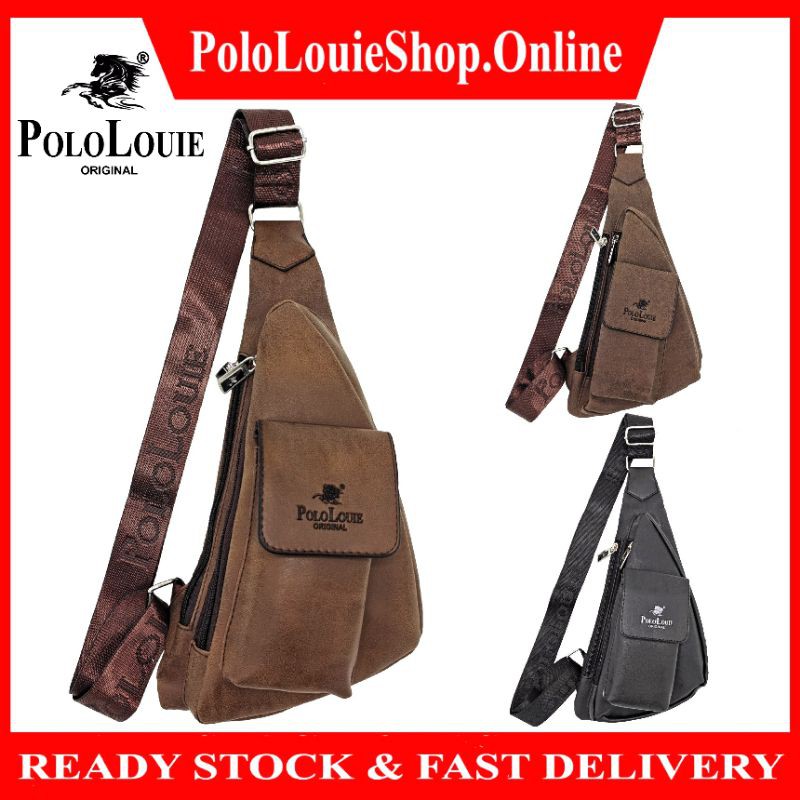 Original Polo Louie Men Smart Leather Chest Bag Crossbody Shoulder Sling Bag Side Backpack Bag