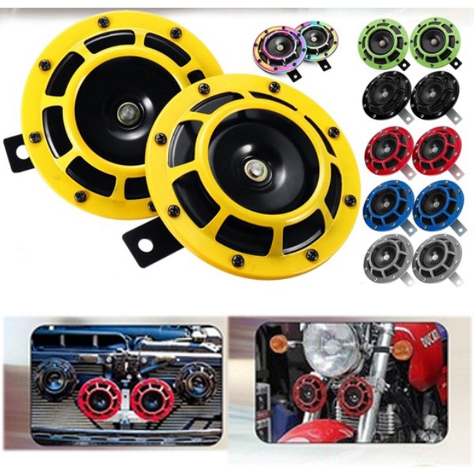 1 pair 12V Titanium Rainbow Supertone Dual Car Grille Horn Compact Super Tone Loud Blast Stainless Steel kereta horn