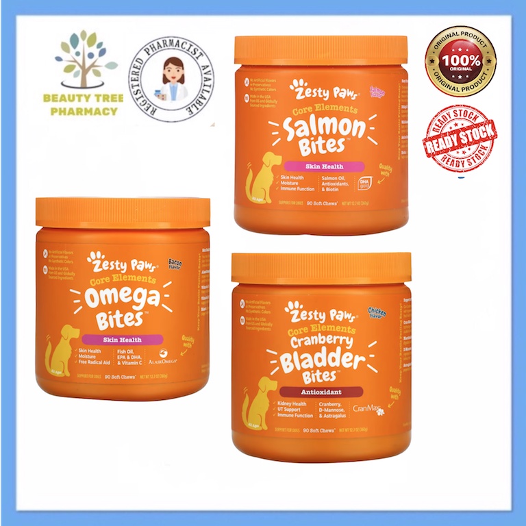 Zesty Paws Omega Bites, Salmon Bites, Cranberry Bladder Bites 90 Soft