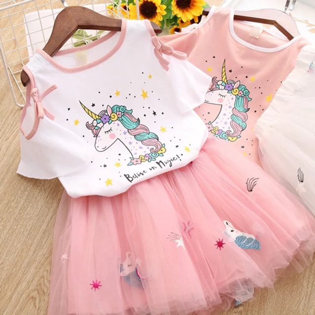  BAJU  BAYI  CANTIK  MURAH LATEST DESIGN PINK UNICORN SKIRT 