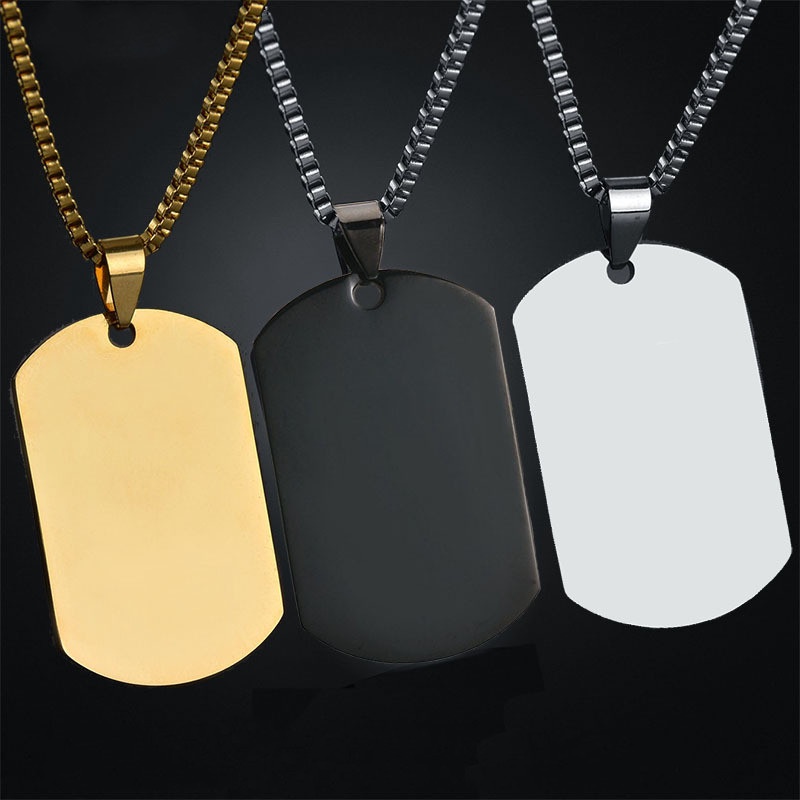 Men and Women Fashion Simple Titanium Steel Silver Dog Tag Couple Pendant Necklace Sweater Chain