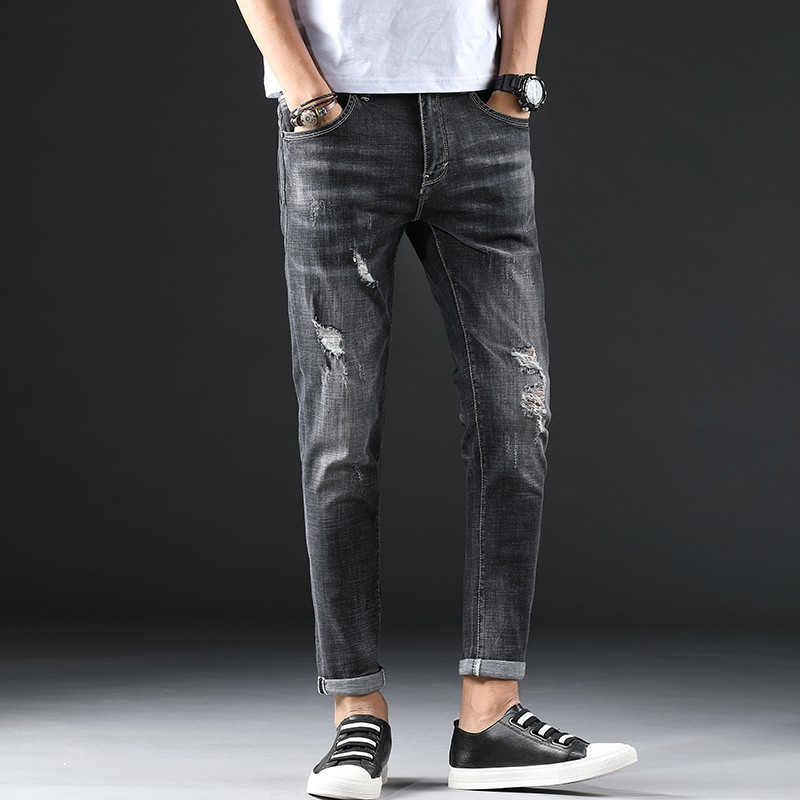 grey frayed jeans