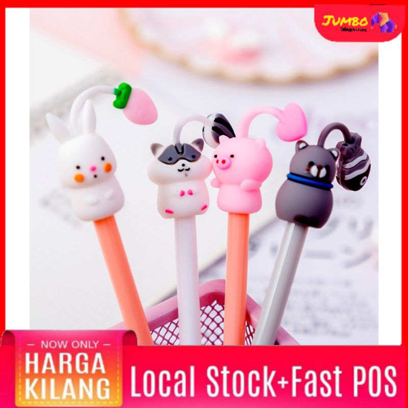 JM 1Pcs 0.38mm Cartoon / Animal / Hamster / Piggy / Rabbit / cat / kucing  Cute Pet Pen Gel Pens School Stationery