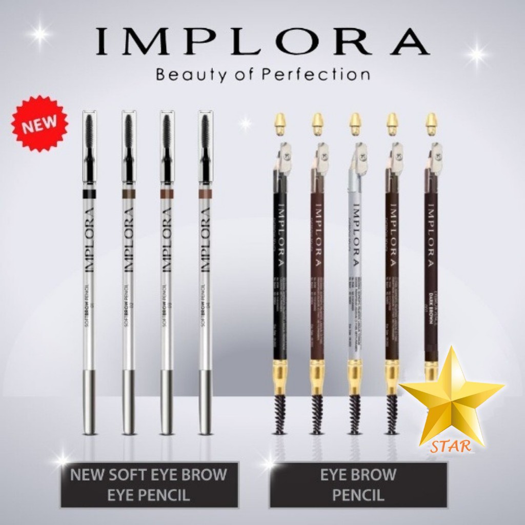 Original Eyebrow Pencil Implora Eyebrow Pencil 2 in 1 Soft Type Eye