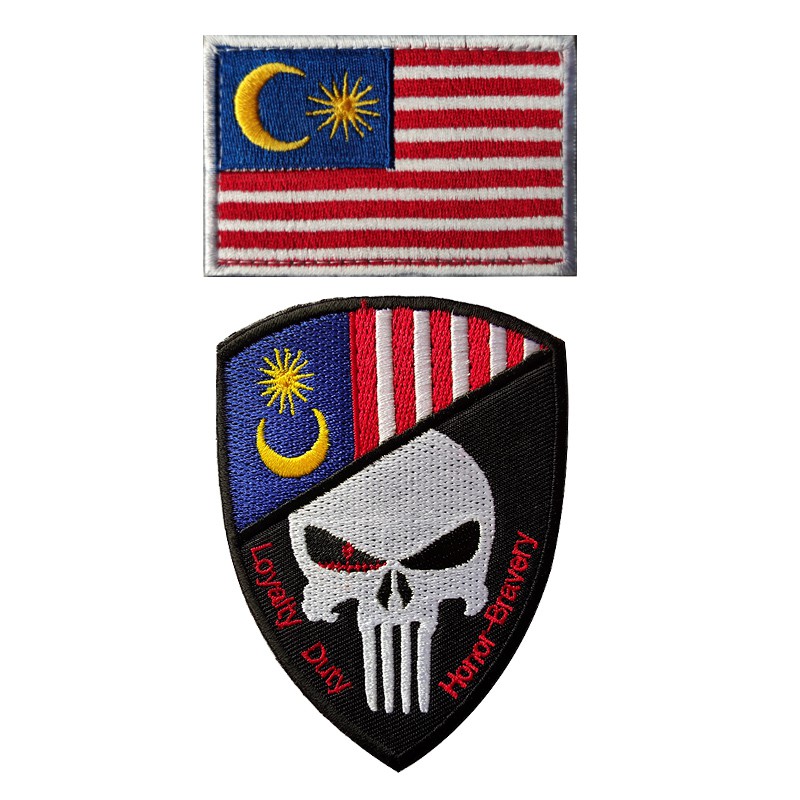 Malaysian Flag Shield Punisher Skull Tactical Morale Chapter Backpack Sticker Personalized Patch Embroidery Velcro