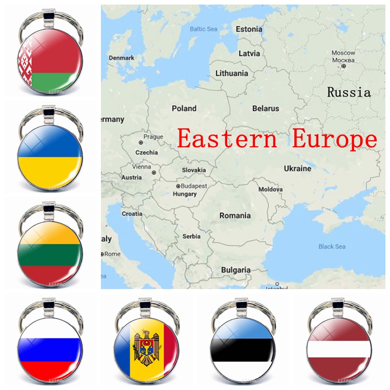 Eastern Europe: Russia Latvia Lithuania Ukraine Flag Key Chain Glass Jewelry Keychain Pendant Patriot National Day Gifts