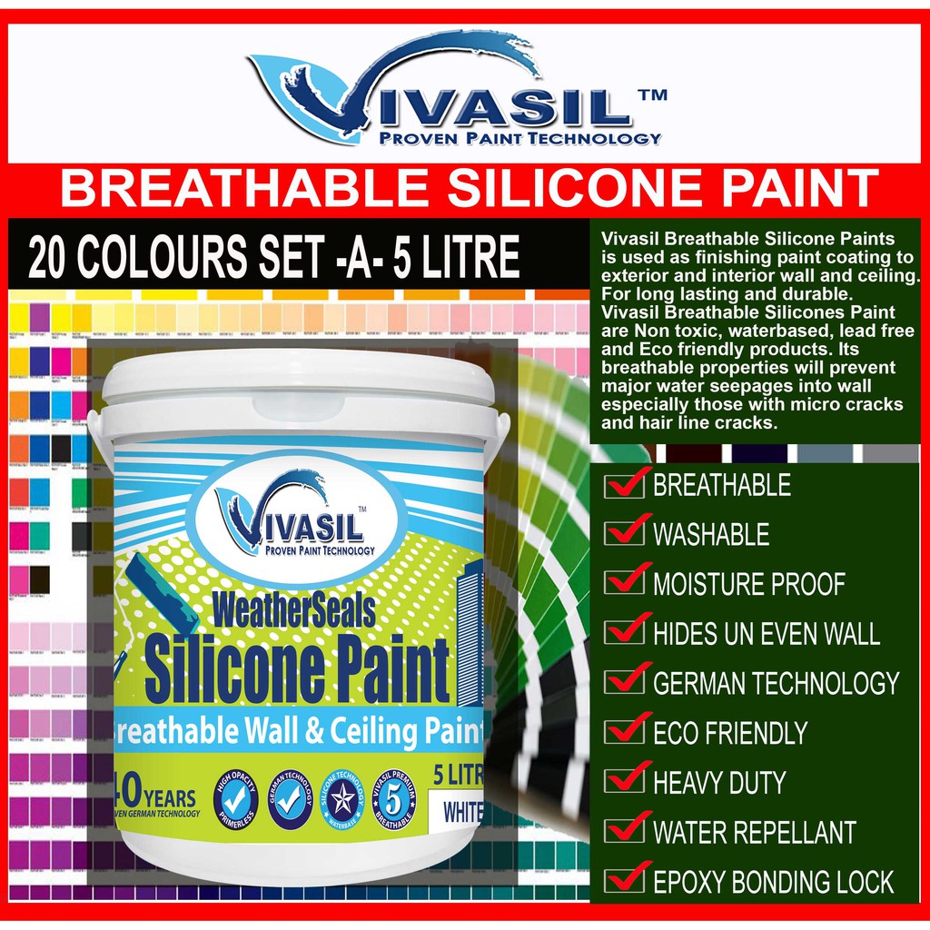 VIVASIL BREATHABLE SILICONE PAINT ( WEATHERSEALS) 5 LITRE 20 COLOUR A