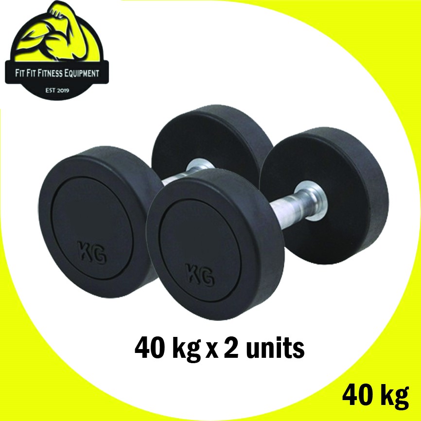Ready Stocks ✅ Fit Fit Fitness Metal Rubber-Coated Round Fix Weight Dumbbell 40kg x 2 pcs (80KG) Fitness Gym Dumbbell