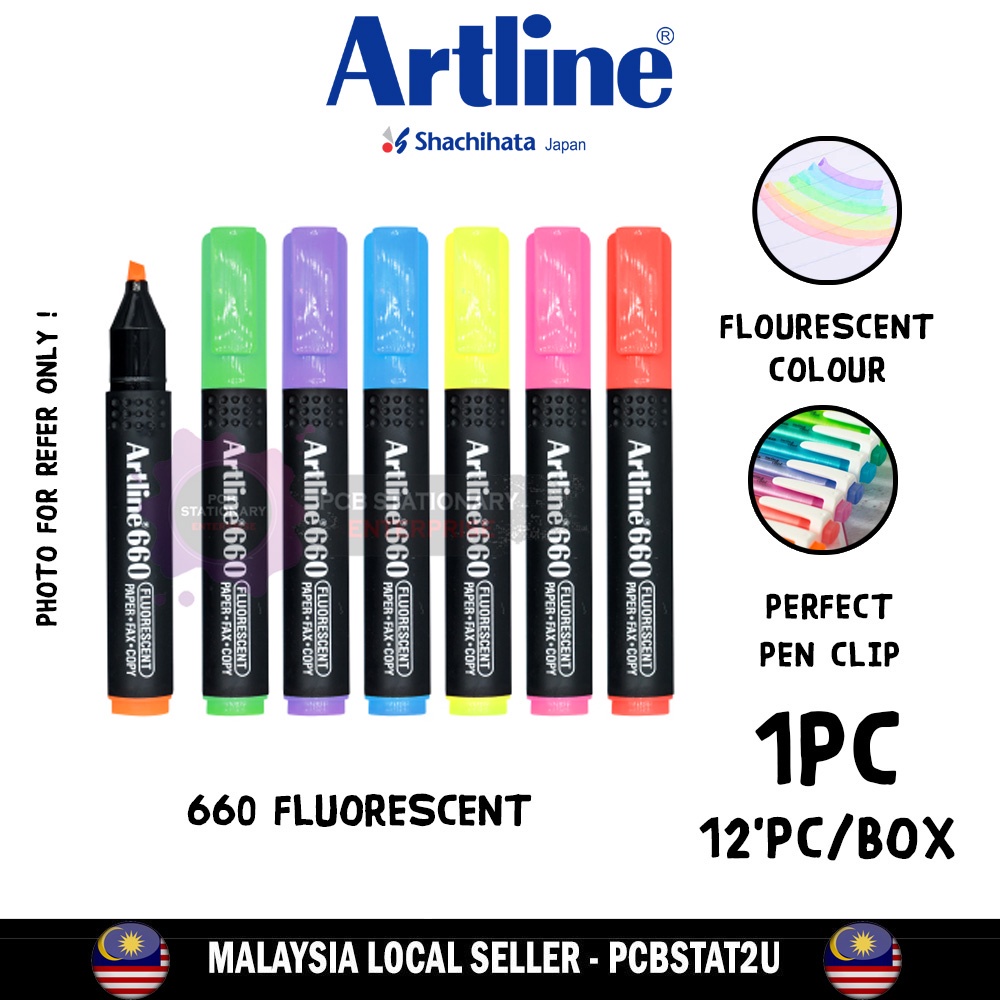 Artline 660 Fluorescent Highlighter Pen / Highlight Pen 7 Colour