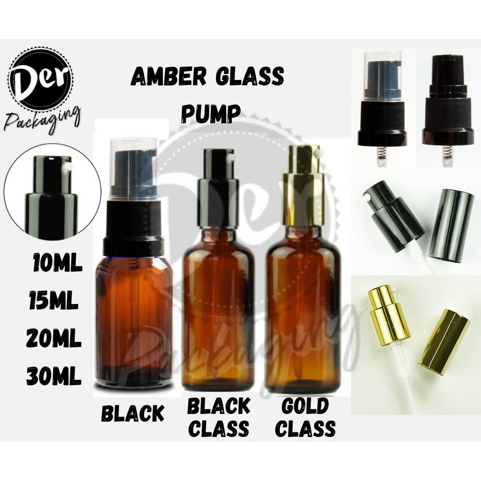 Amber Glass Serum Lotion Pump Bottle, 10ml/15ml/20ml/30ml, Amber Glass Bottle