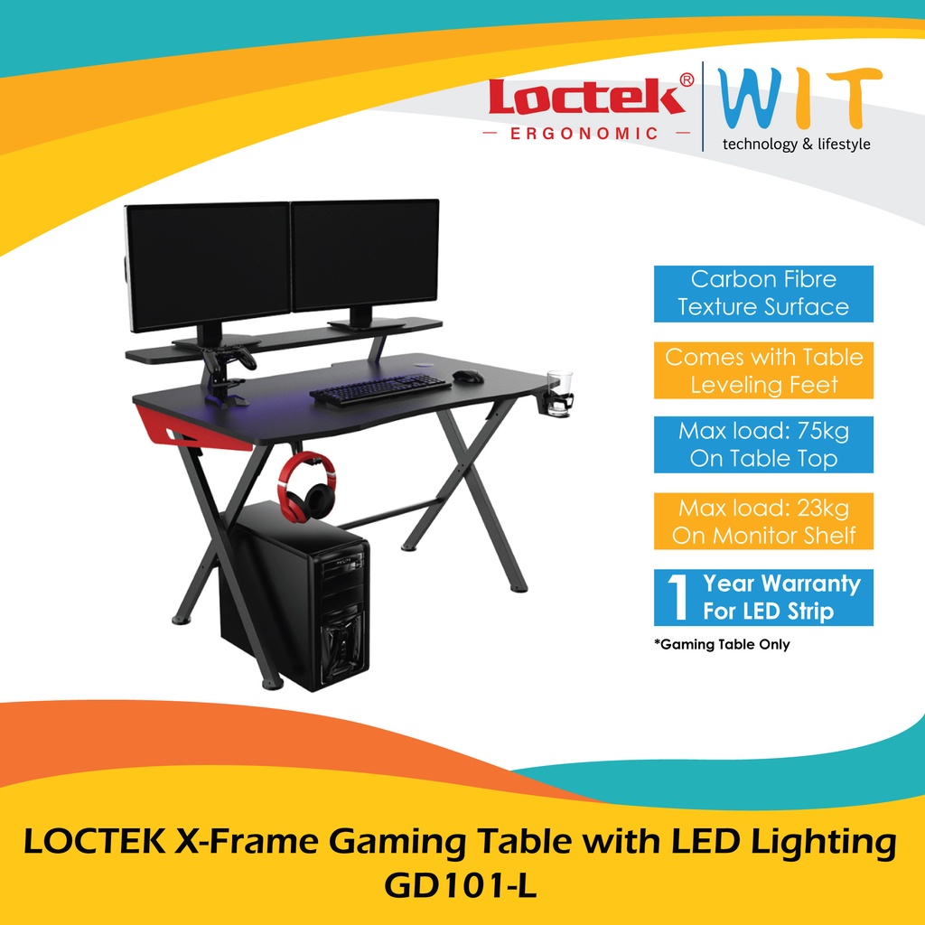 LOCTEK X-Frame Gaming Table with LED Lighting - GD101-L