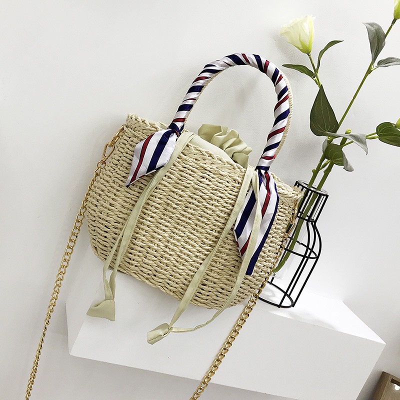 Fashion Handmade Rattan Weave Round Tote Retro Straw Knit Crossbody Bag ...