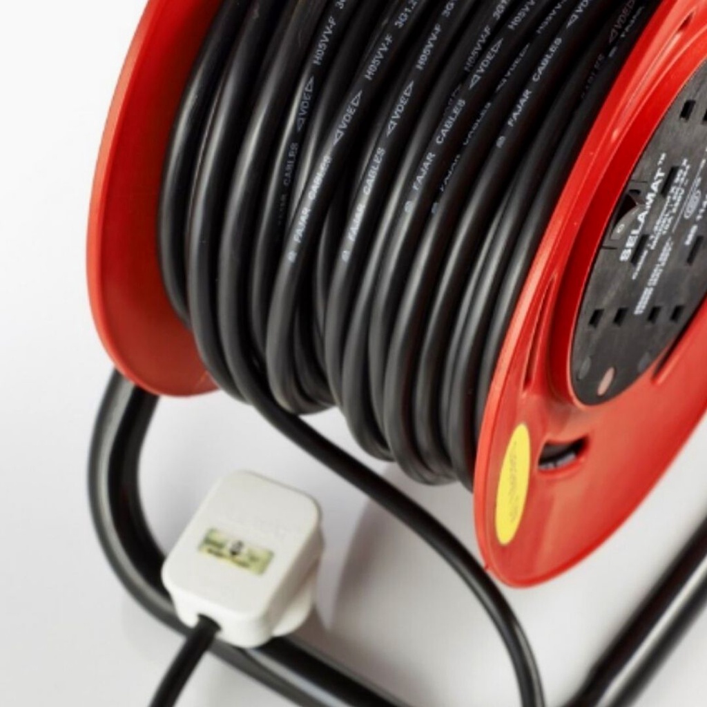SYK SELAMAT 4-Gang 40-Meter Portable Extension Cable Reel – Heavy Duty Extension Cord with Plug