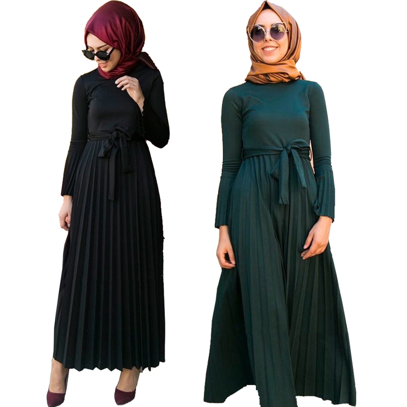 New fashion large loose green Muslim long dress Pleated 