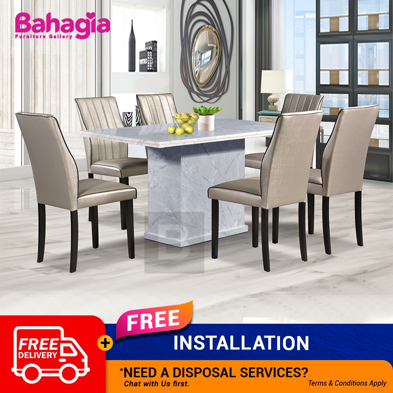 BAHAGIA Guerilla Marble Table Grey Dining Set 1 Table 