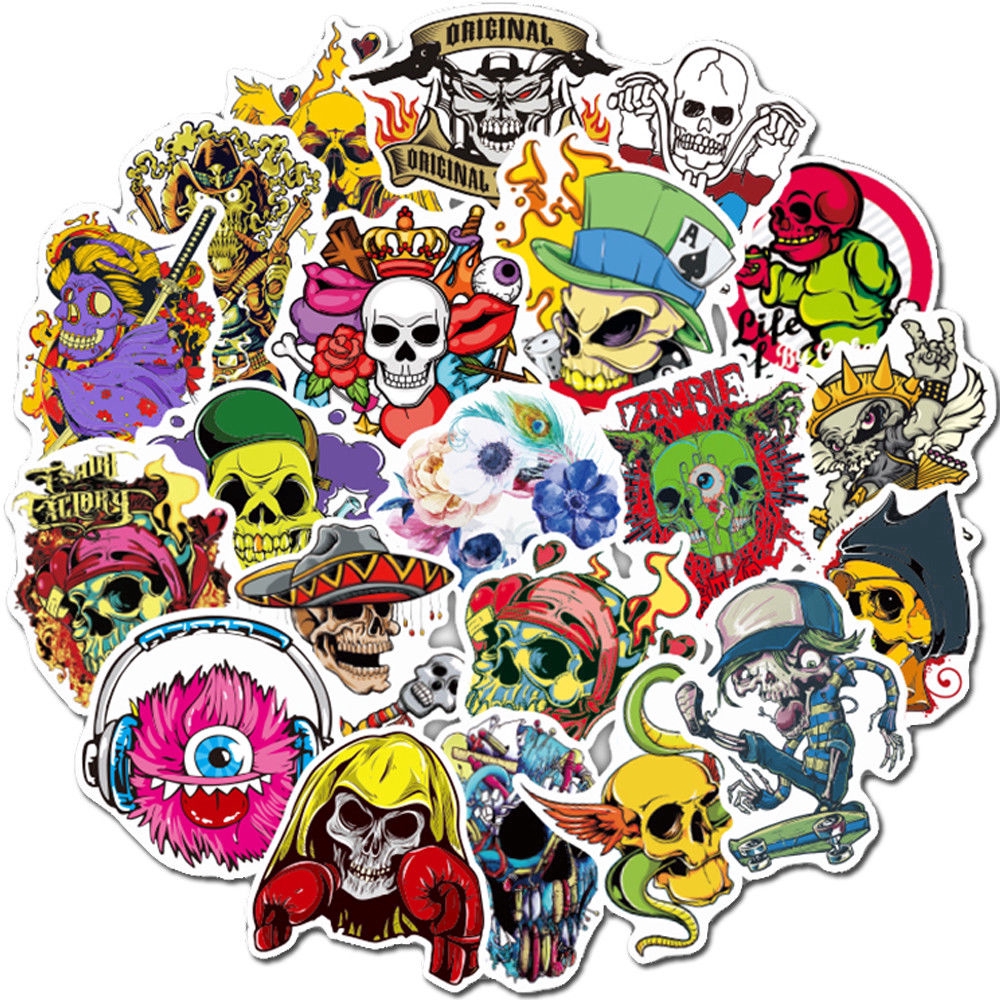 Skull Stickers Skull Stickers 100pcs Punk Stickers Bomb for Laptop Crazy Vinyl Horror Decals for Adults 