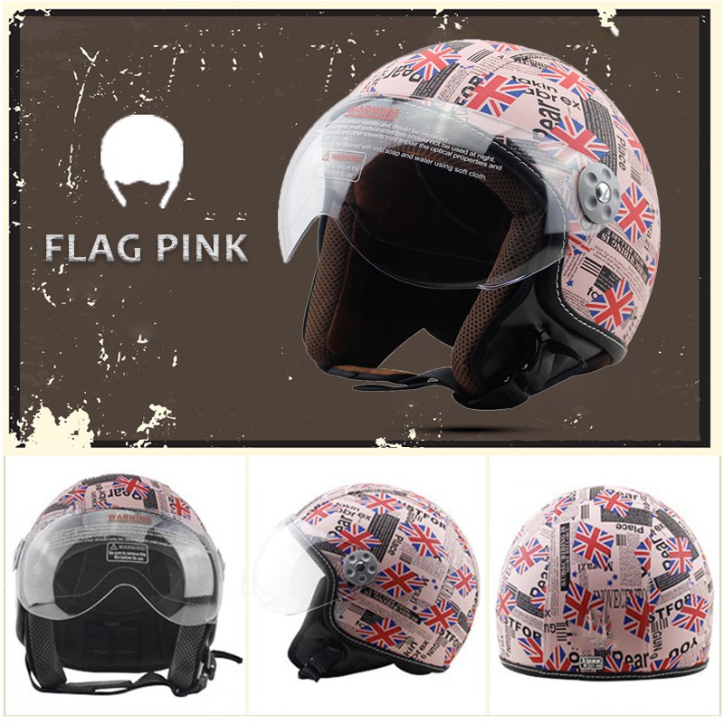 Redcolourful Motorcycle Dual Lens Open Face Capacete Motorcycle Vintage Style Helmets Pink L Practical Auto Parts 
