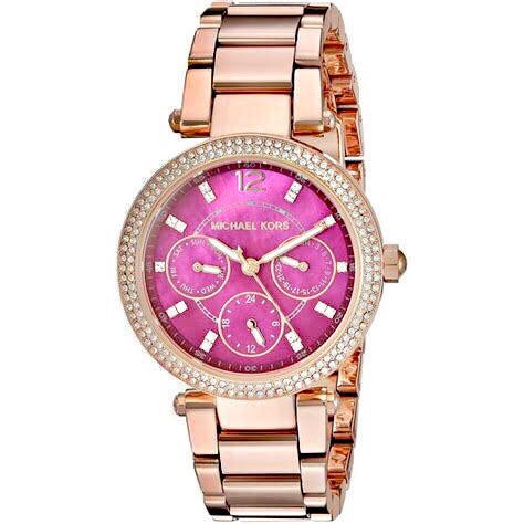 michael kors rose gold watch with diamond bezel