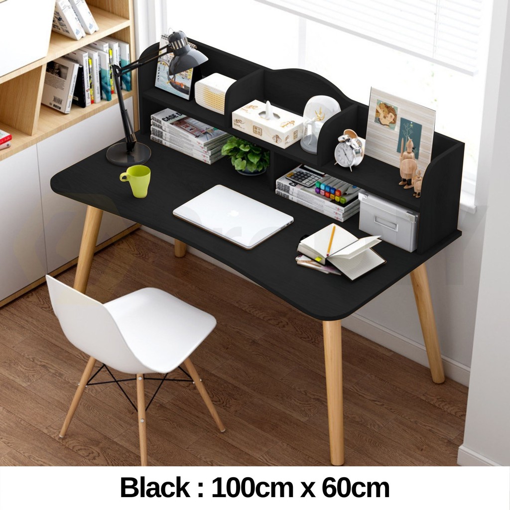 Nordic Table with Bookshelf Solid Wood Desk Writing Table simple Computer Desktop Meja + Rak Buku ( 80 / 100 / 120cm )
