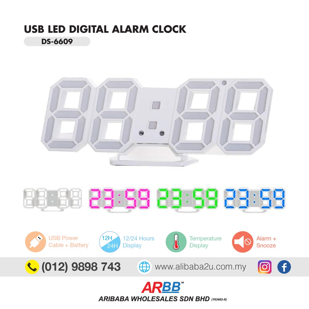 [READY STOCK] Multifunction 3D LED Digital Wall Alarm Clock FREE Cable & Battery