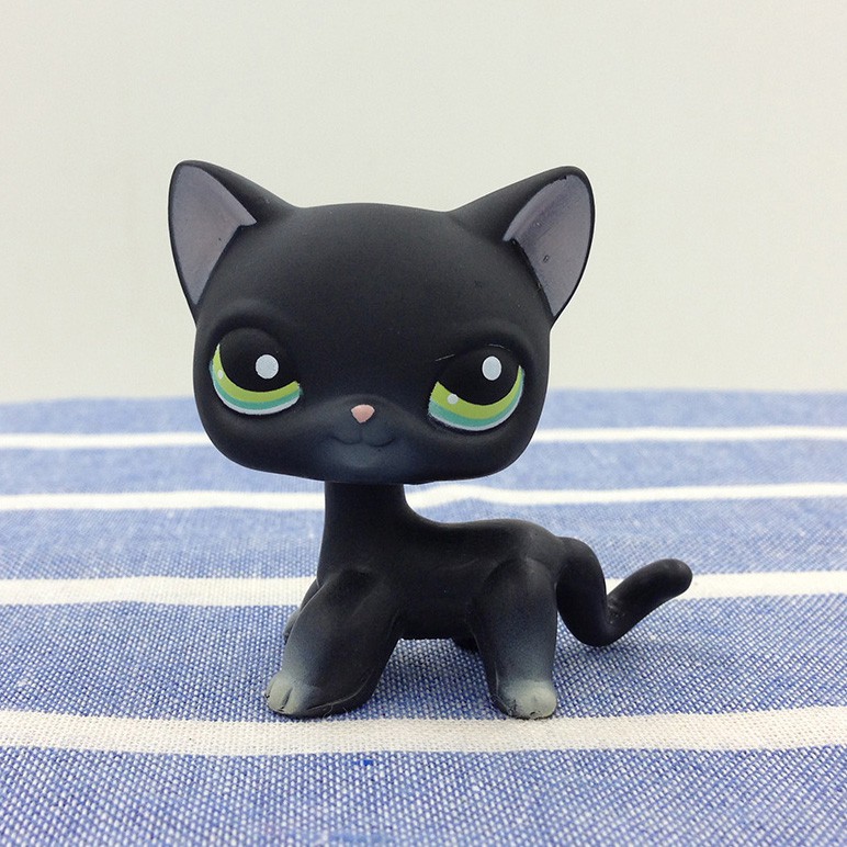 LPS Figure #994 Black Short Hair Kitty Cat Blue Eyes