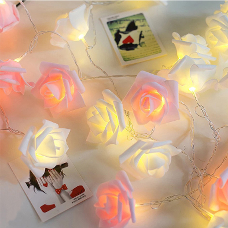 20 LED Rose Flower LED String Fairy Light Battery Operated Wedding Party Decor 