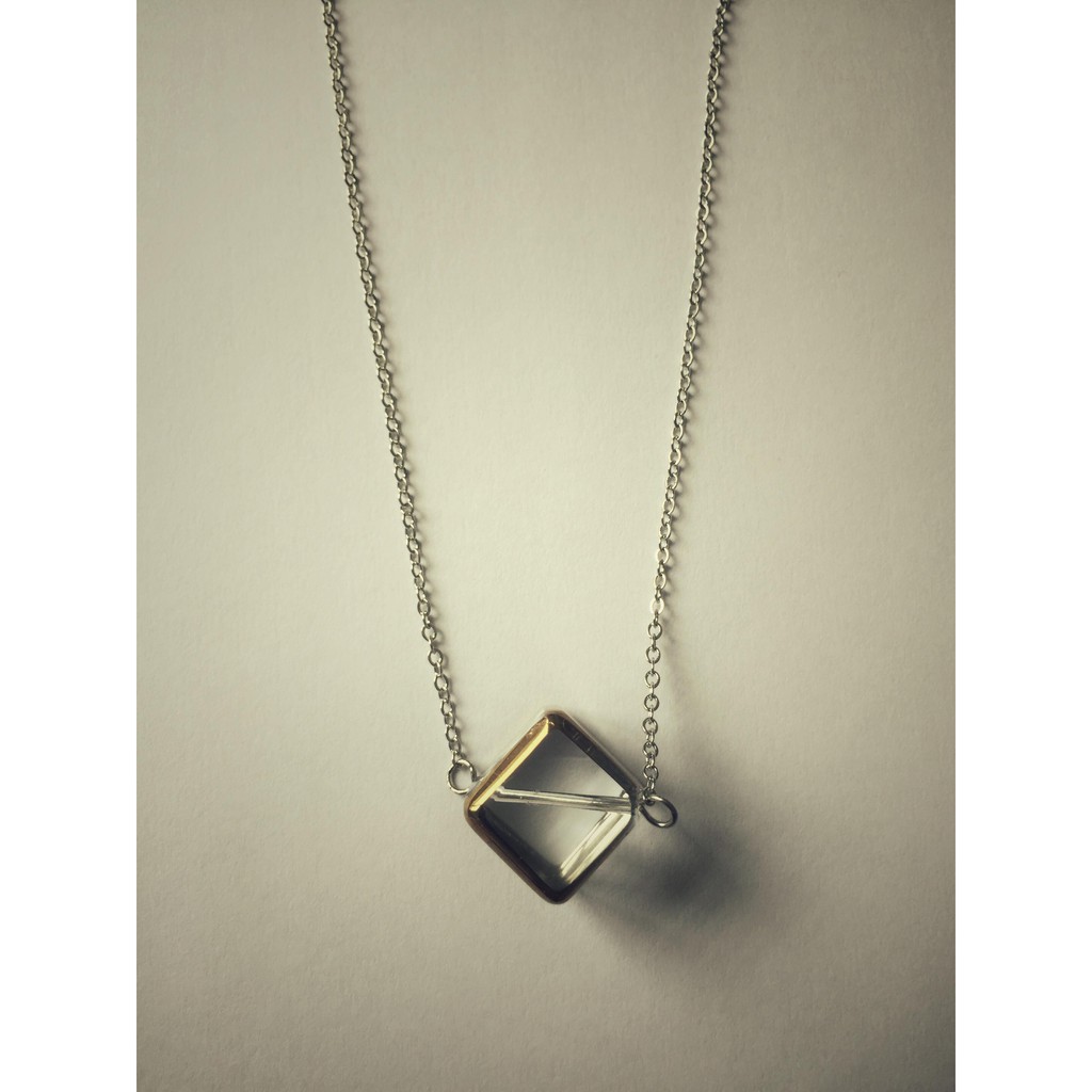 Authentic French Connection Chain Link Cube Pendant Necklaces