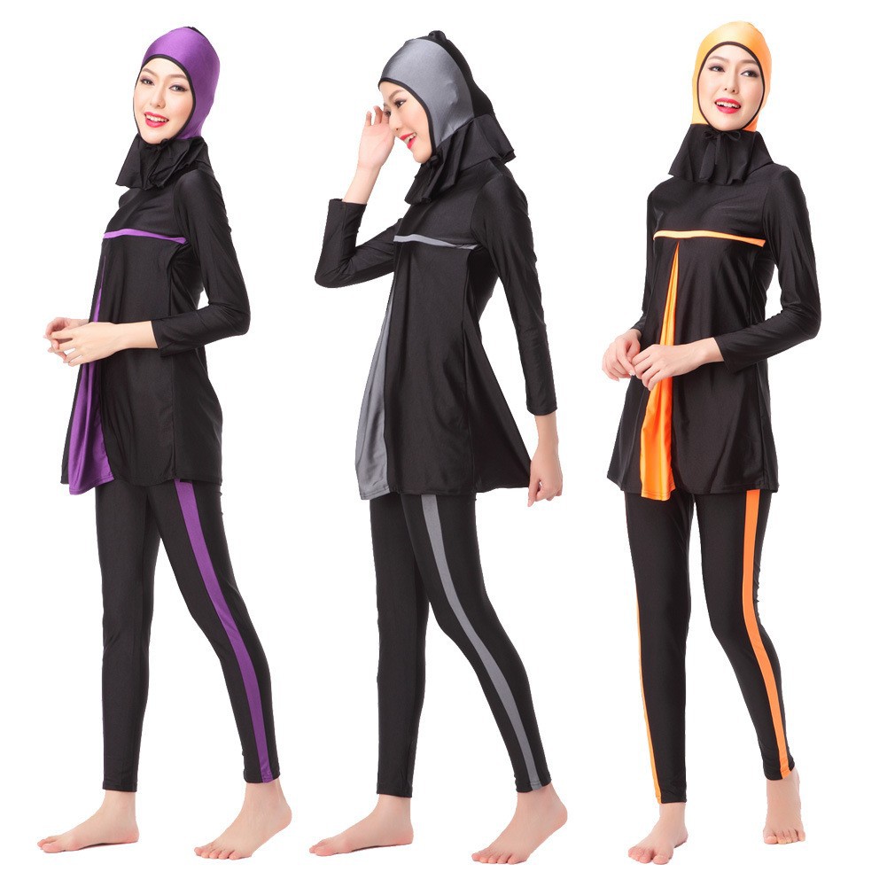 3pcs 7sizes Fashion Muslim  Swimming Suit baju  renang  biru  