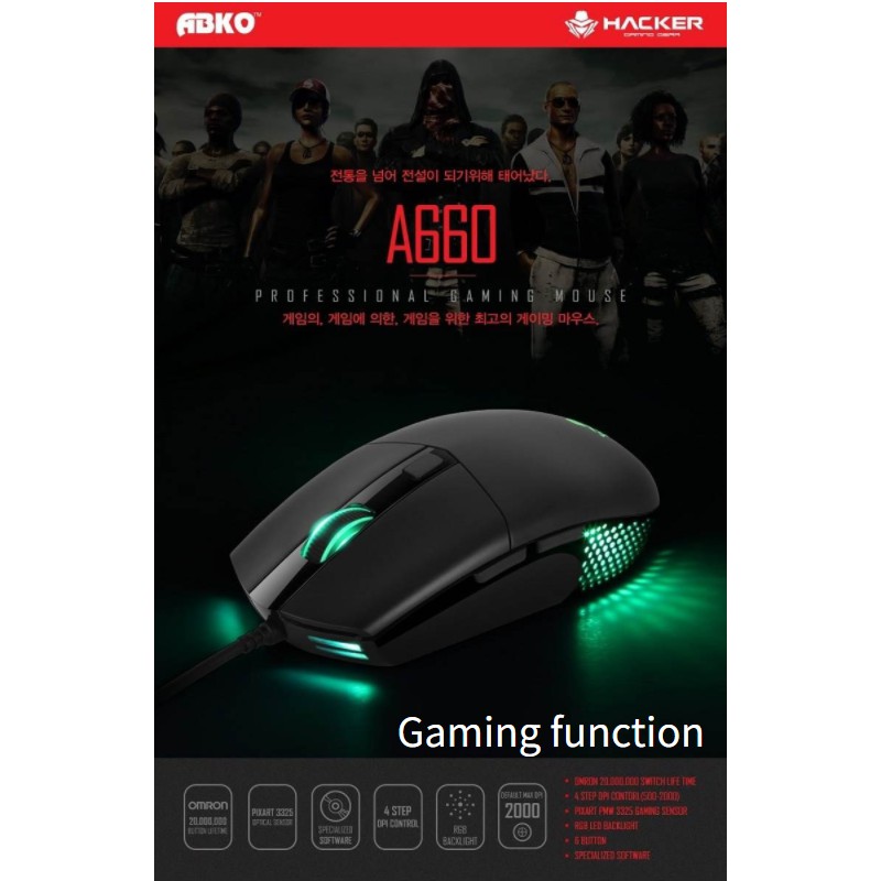 Hacker A530 RGB LED PIXART PMW3325 Gaming mouse Retail box 1Pcs ABKO 