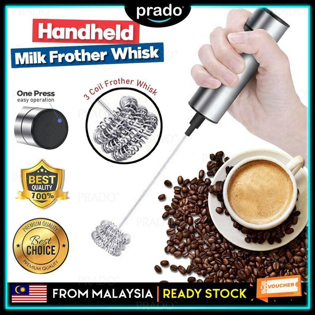 PRADO Electric Milk Frother Spring Whisk Head Handheld Battery Operated Foam Maker For Coffee, Latte