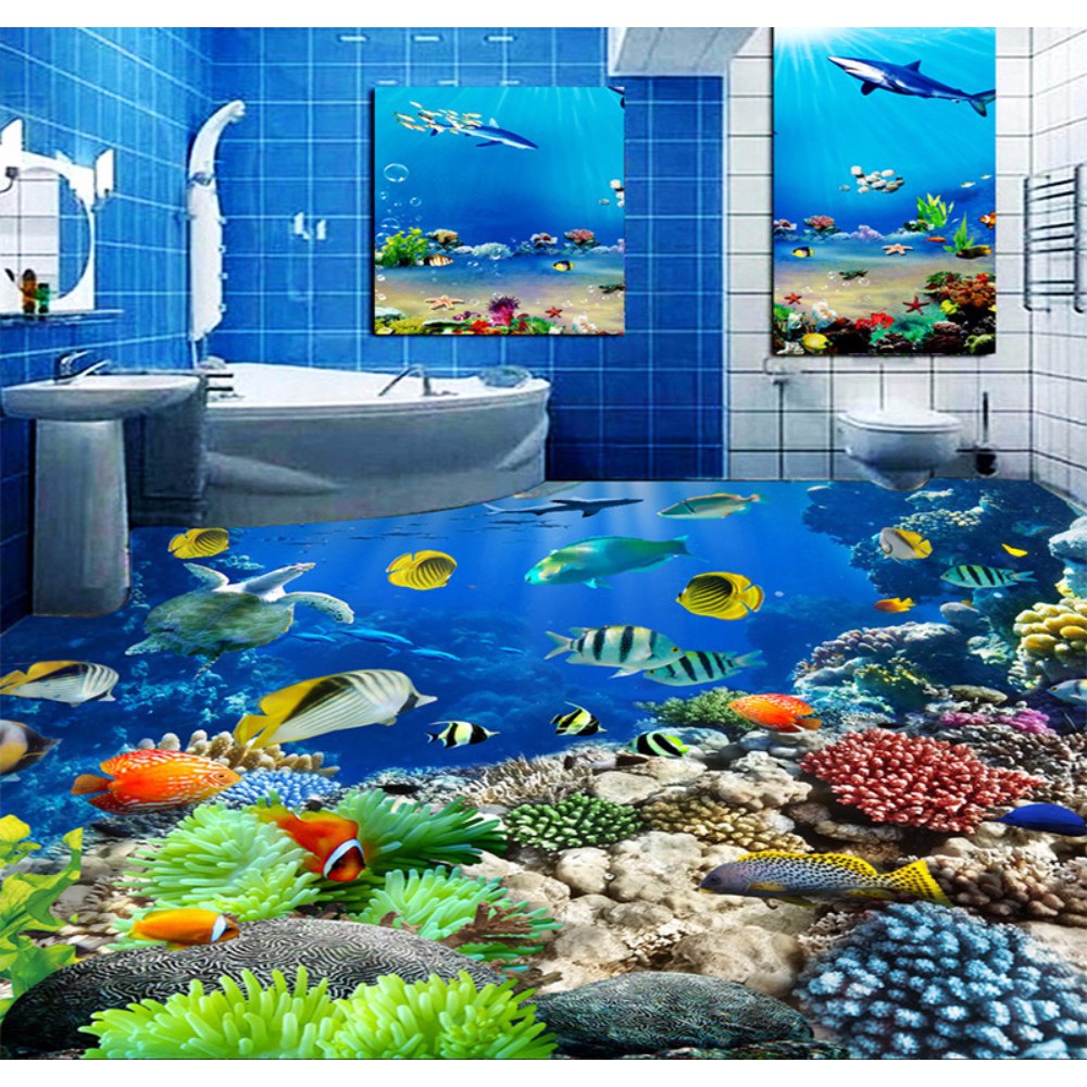 Mural Wallpaper Sticker Underwater World Tropical Creature Bathroom 3d Floor