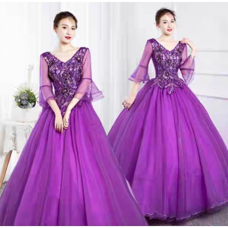 G62 Po S 3xl Women Purple Wedding Gown Dress Gaun Baju Pengantin Ungu Shopee Malaysia