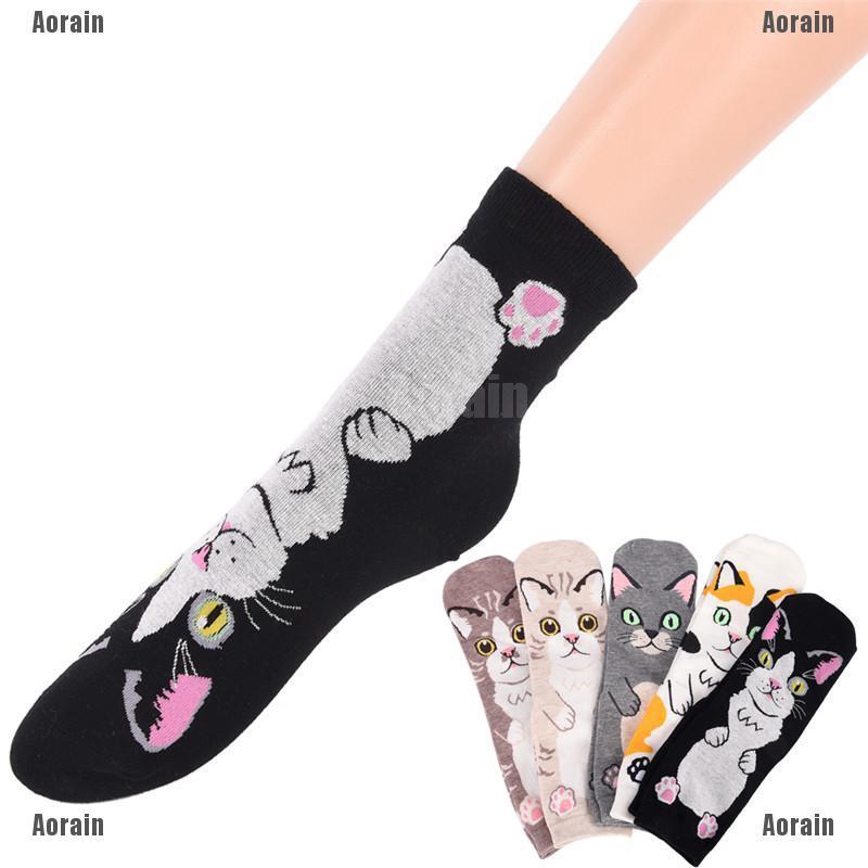 Women Cat Face Pattern Funny Cute Socks Winter Cotton Socks Casual Sports Socks