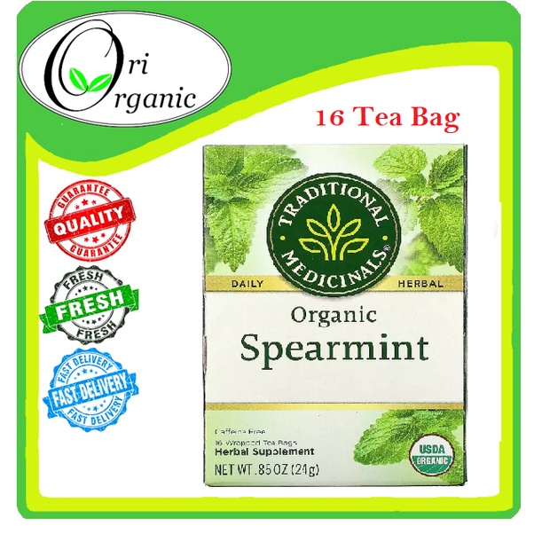 TRADITIONAL MEDICINALS ORGANIC SPEARMINT TEA Caffeine Free 16 Tea Bag (24 g) Exp 4/2027