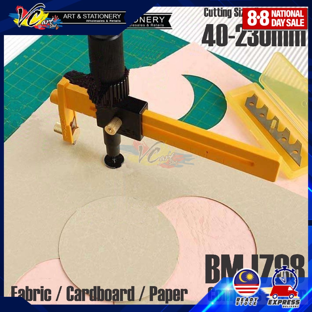 VC Art BMJ798 Rotary Circle Cutter with 3 Blades Refill Round Paper Compass Cutter Pemotong