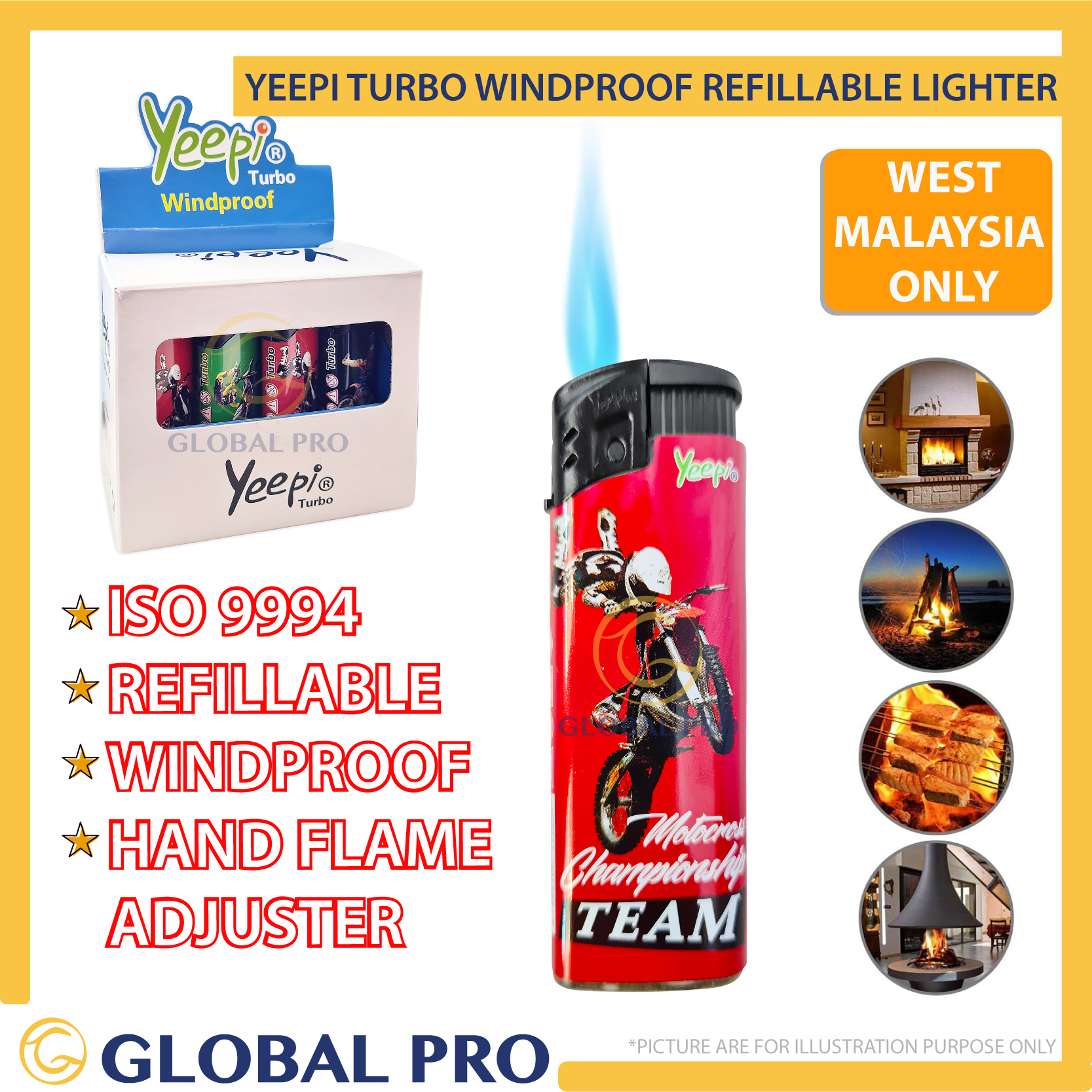 1PC YEEPI Turbo Windproof Gas Lighter 4100 Refillable Torch Butane Gas Lighter 防风火机 [ RANDOM COLOUR ]