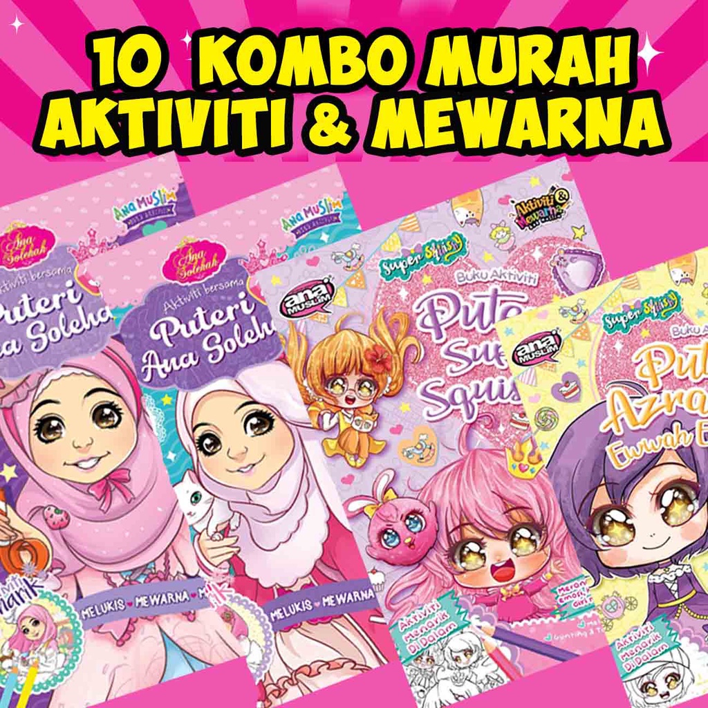 KOMBO 10-IN-1 BUKU AKTIVITI u0026 MEWARNA PEREMPUAN ANA MUSLIM:PUTERI 