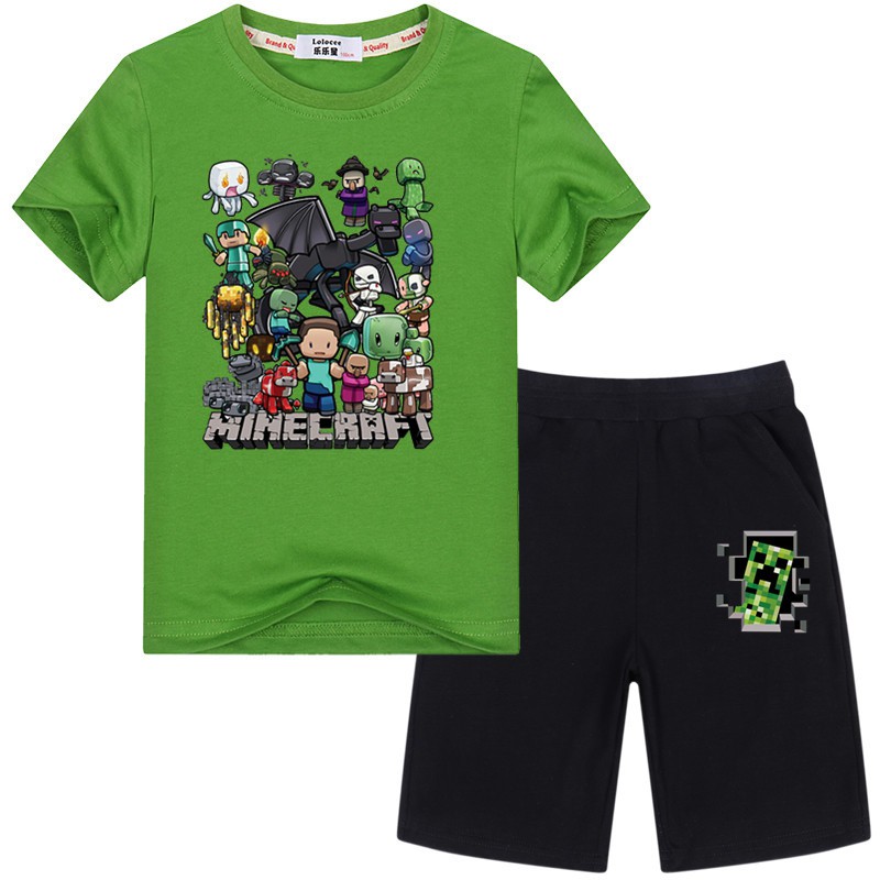 Minecraft T Shirts Creeper Short Boys Cotton Sets Big Boys Clothes Sets Shopee Malaysia - creeper roblox outfit