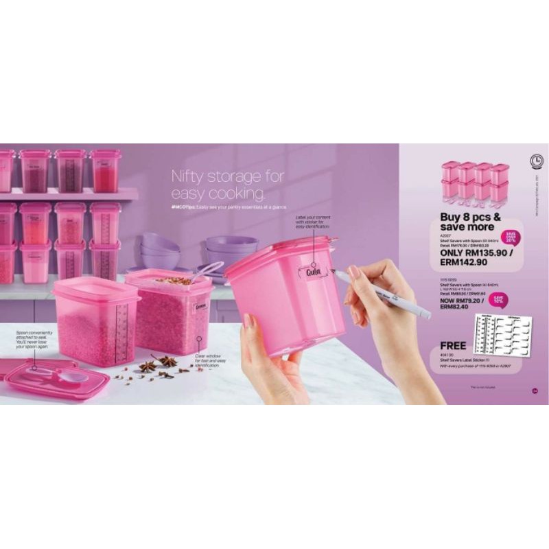 READY STOCK (Pink Color) Tupperware Ezy Store with Spoon 840ml  Shelf Saver Spice Storage